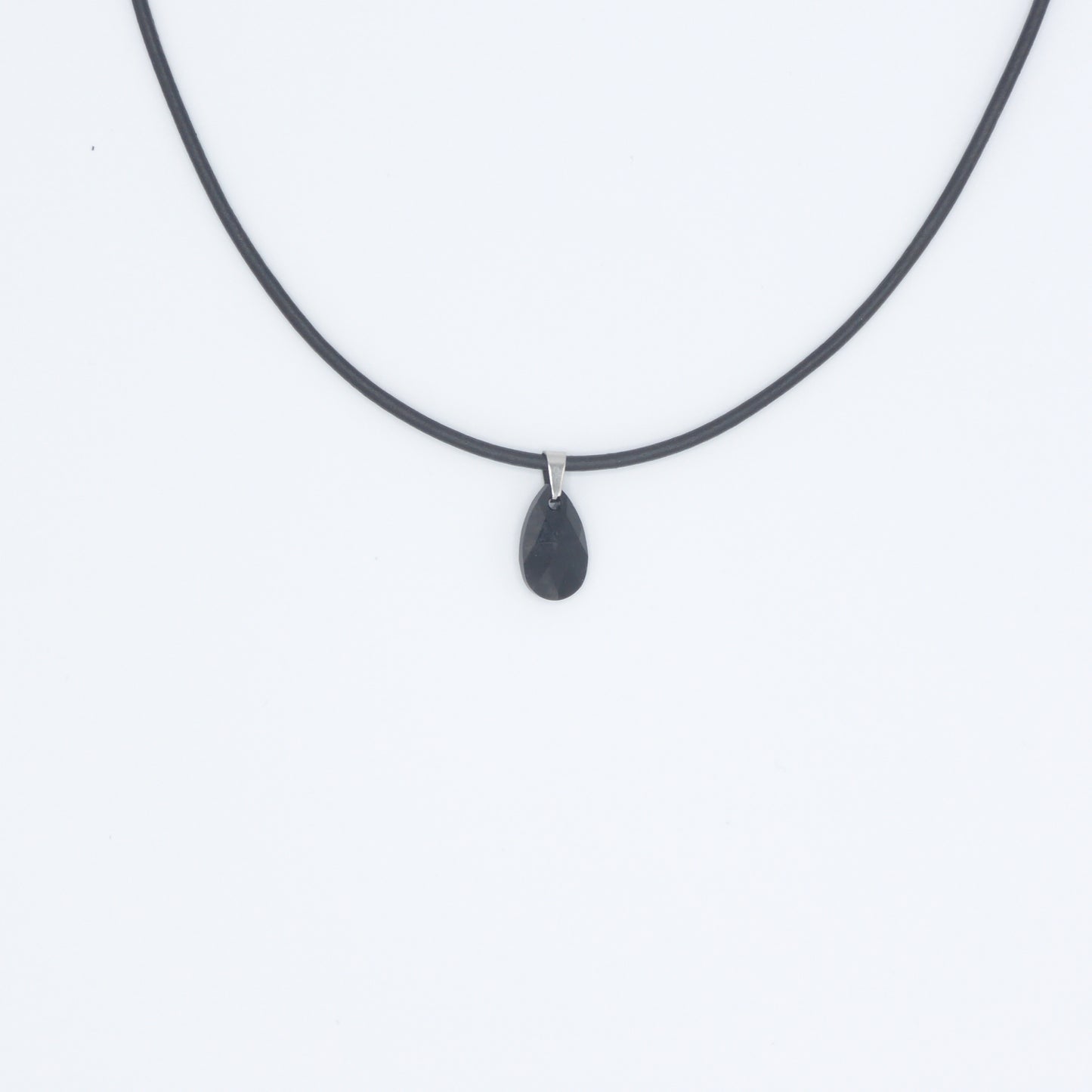 Leather necklace with black Swarovski Elements drop